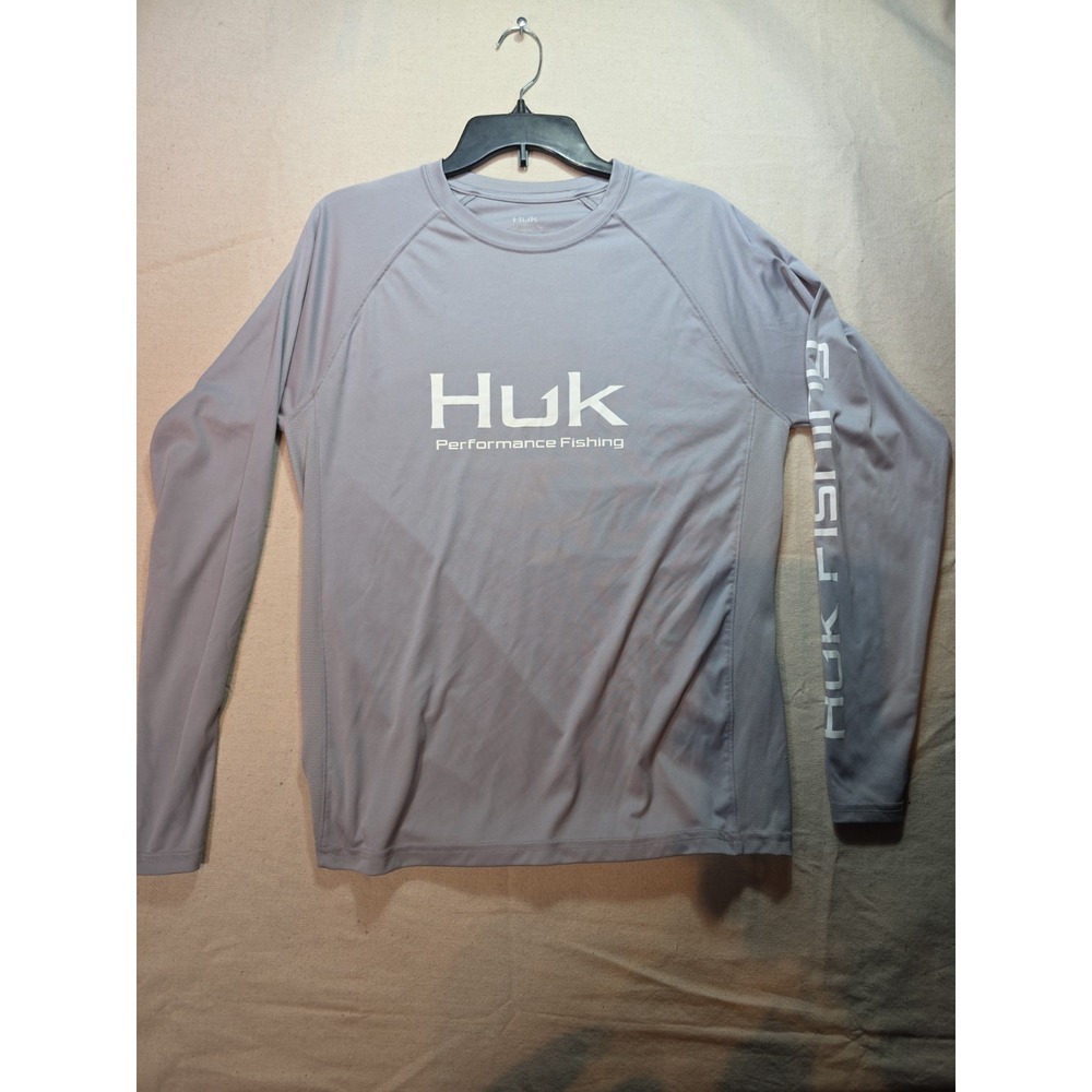Huk Performance Fishing Shirt Men's Sz Small Gray Long Sleeve